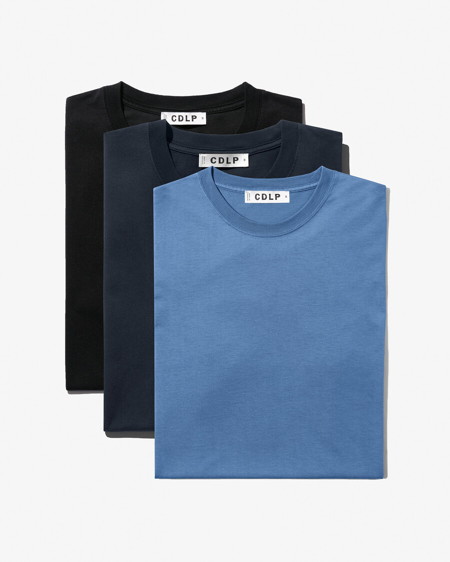 3 x herr mellanvikts-t-shirt i mörk marinblå svart azurblå handla nu — cdlp