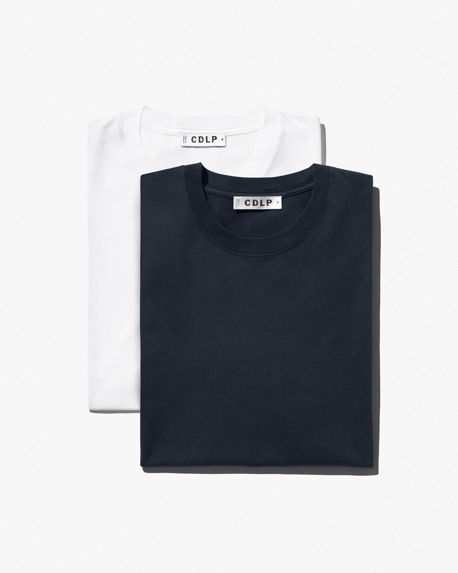 2 x herr mellanvikts-t-shirt i vit mörk marinblå shoppa—cdlp