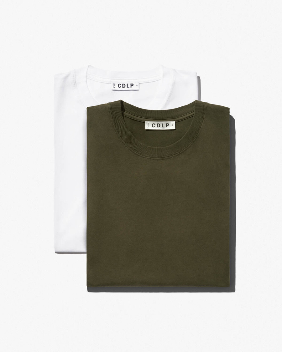 2 x herr mellanvikts-t-shirt i vit olivgrön handla—cdlp