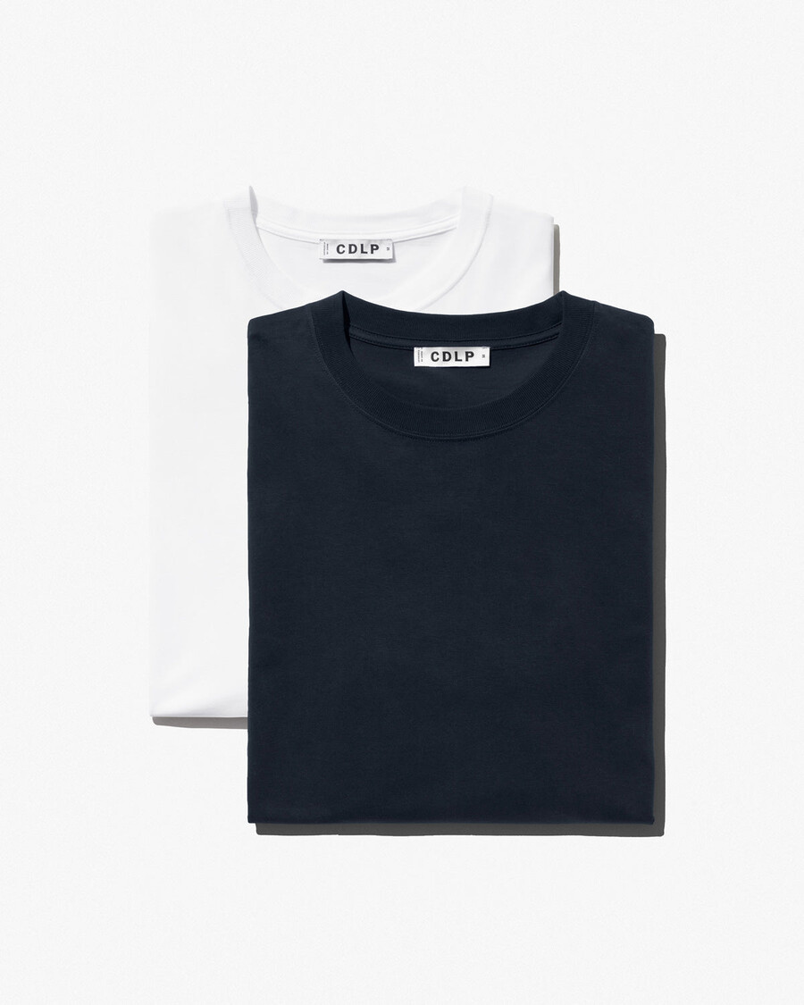 2 x herr mellanvikt långärmad t-shirt i vit mörk marinblå shoppa—cdlp