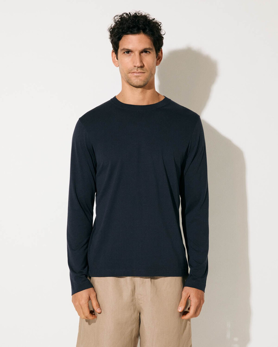 2 x herr mellanvikt långärmad t-shirt i vit mörk marinblå shoppa—cdlp