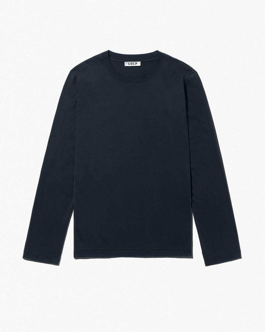 2 x herr mellanvikt långärmad t-shirt i vit mörk marinblå shoppa—cdlp